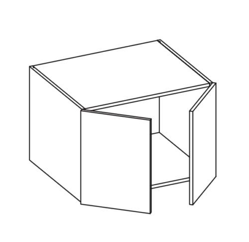 Line drawing of a cabinet with two open doors.